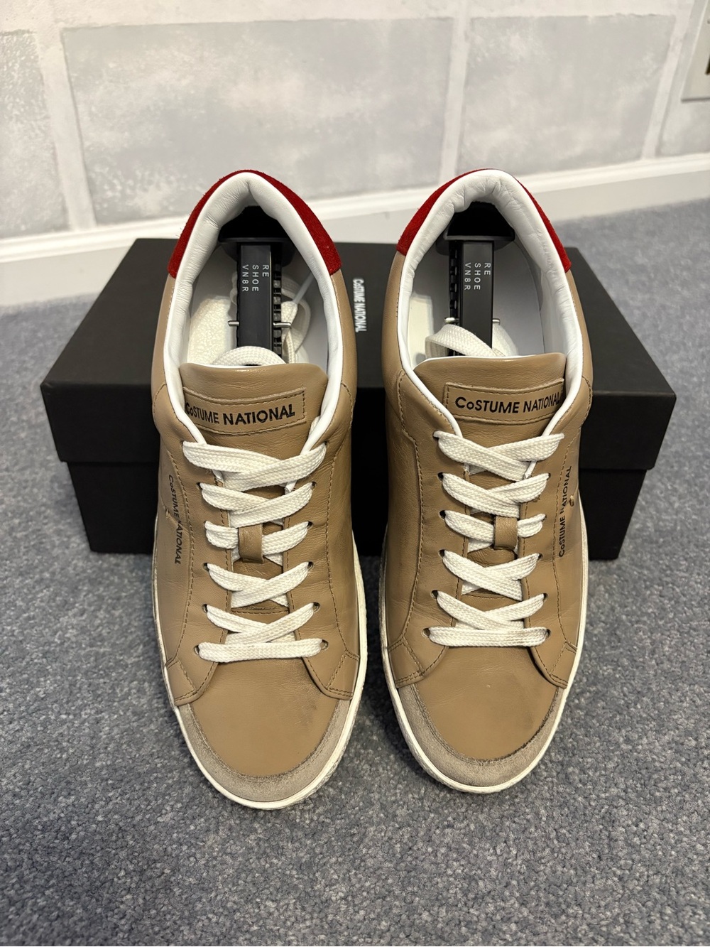 CNC Costume National Tan Leather Low-Top Sneakers with Red Heel Tab Size 41 - Picture 5 of 8